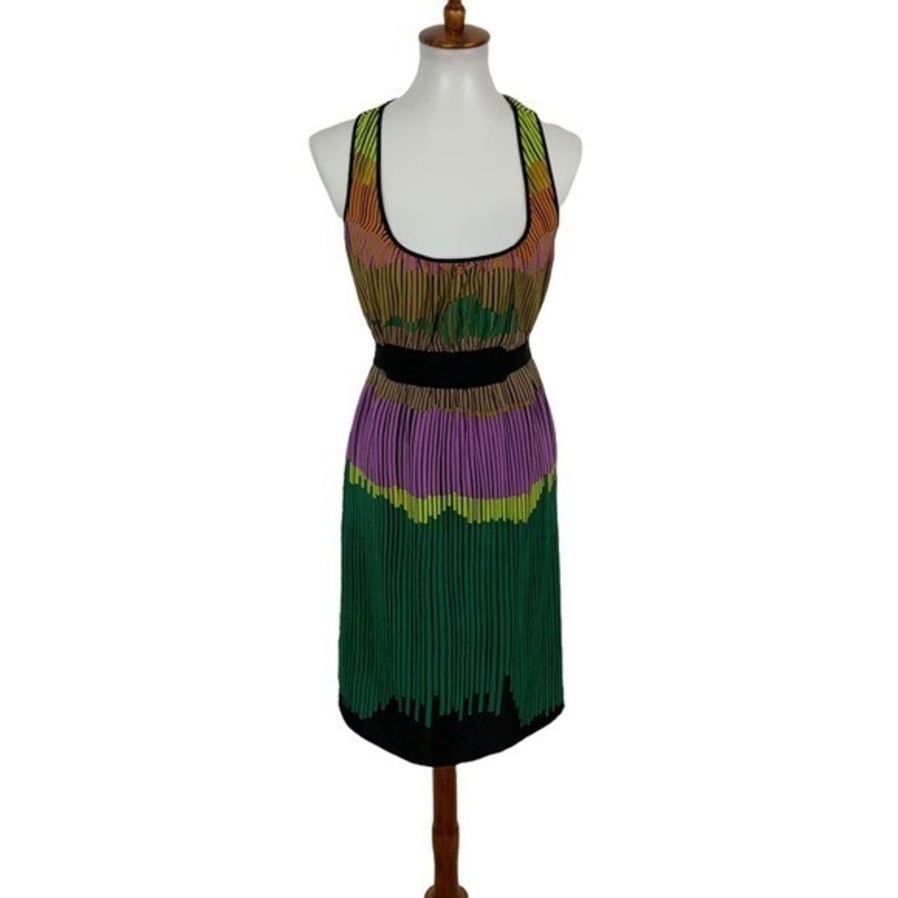 Petticoat Alley Silk Racerback Pleated‎ Multicolor Boho Sundress Green Medium